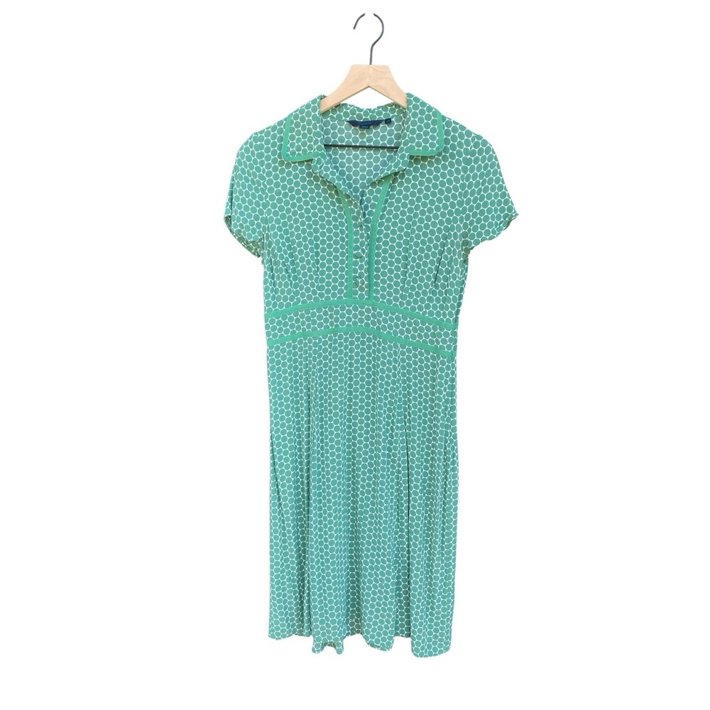 Boden Green Polka Dot Tea Dress 12R US 8 1940s Revival Retro Ribbon Trim Viscose